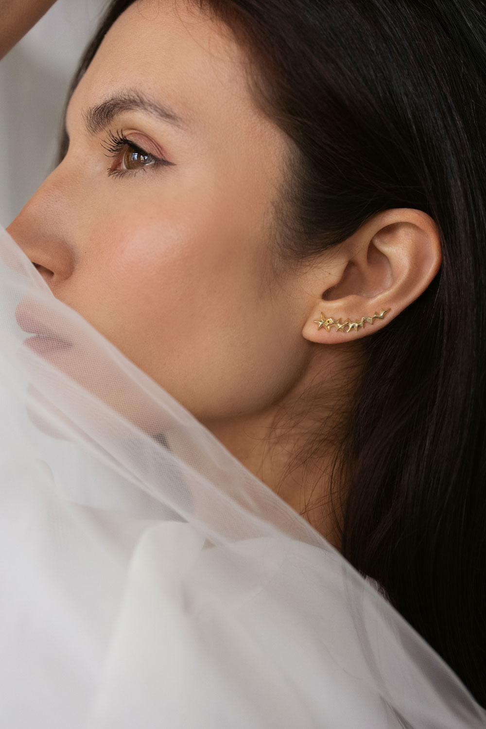 náušnice ear climber ice crystals pozlacené stříbro