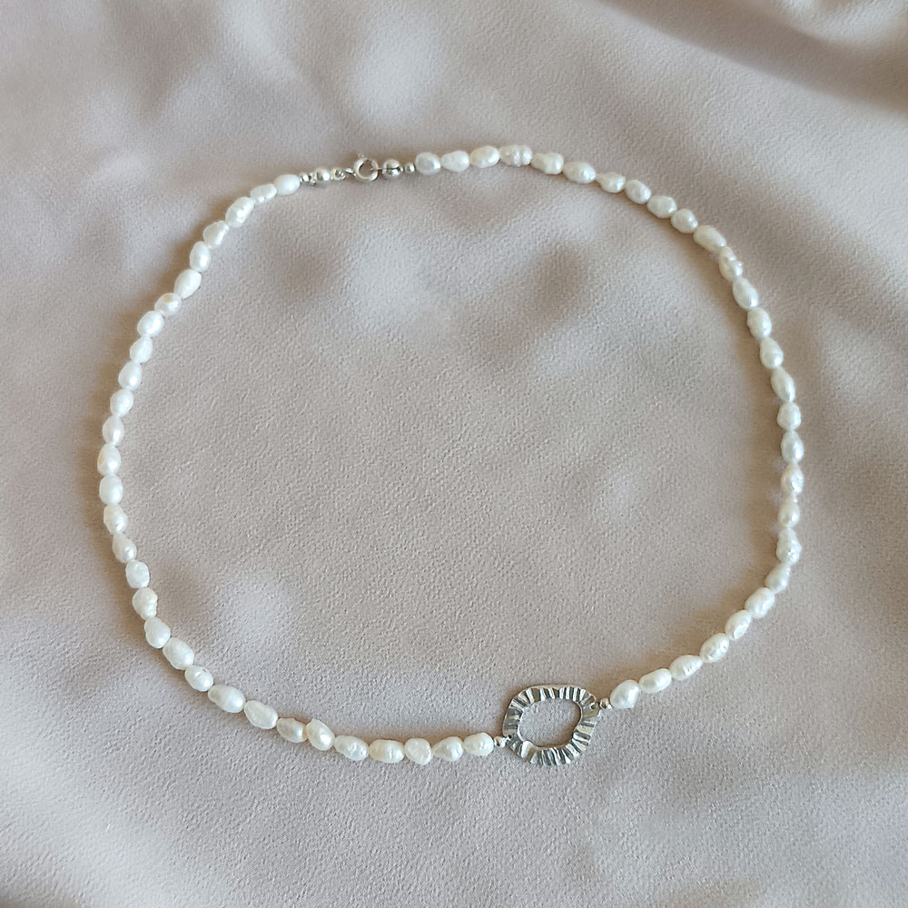 Perlový náhrdelník Mandorla choker, stříbro, Ag 925/1000