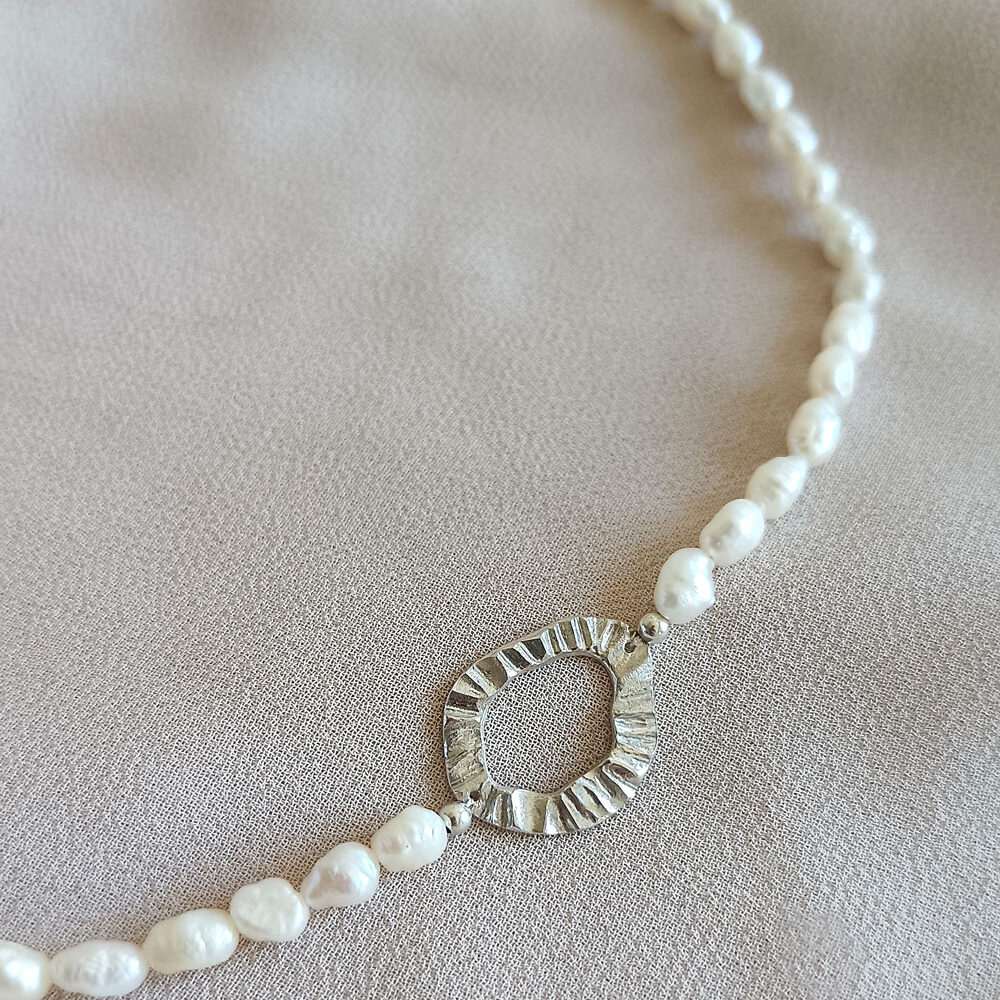 Perlový náhrdelník Mandorla choker, stříbro