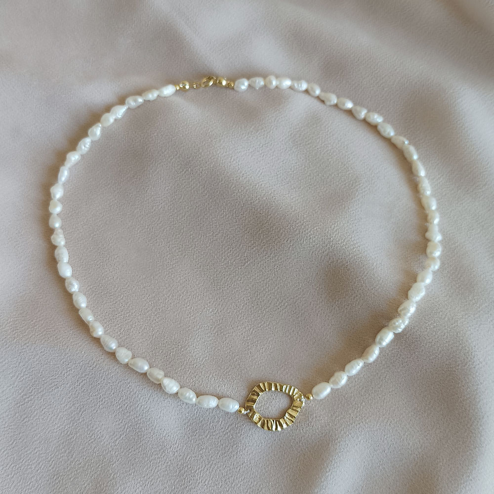 Perlový náhrdelník Mandorla, pozlacené stříbro