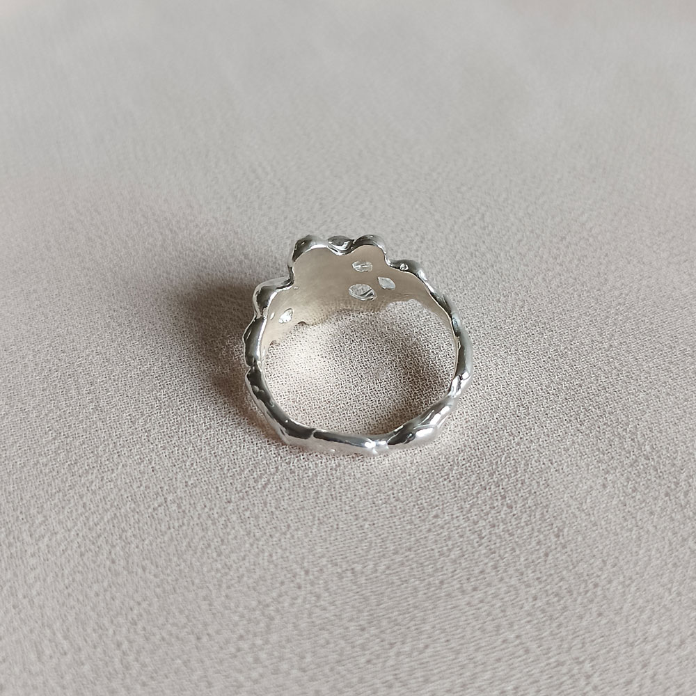 Stříbrný prsten Fluid bloom s bílou říční perlou, Ag 925/1000 - 05