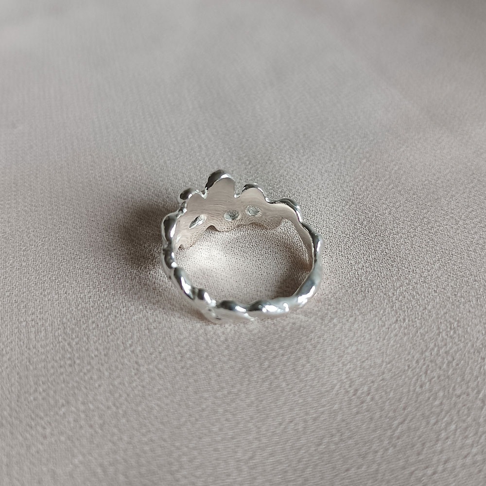 Stříbrný prsten Fluid bloom s bílou říční perlou, Ag 925/1000 - 08