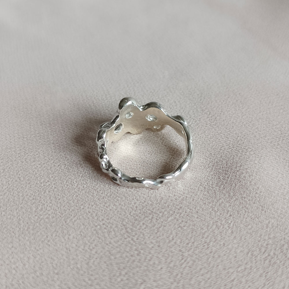 Stříbrný prsten Fluid bloom s bílou říční perlou, Ag 925/1000 - 09